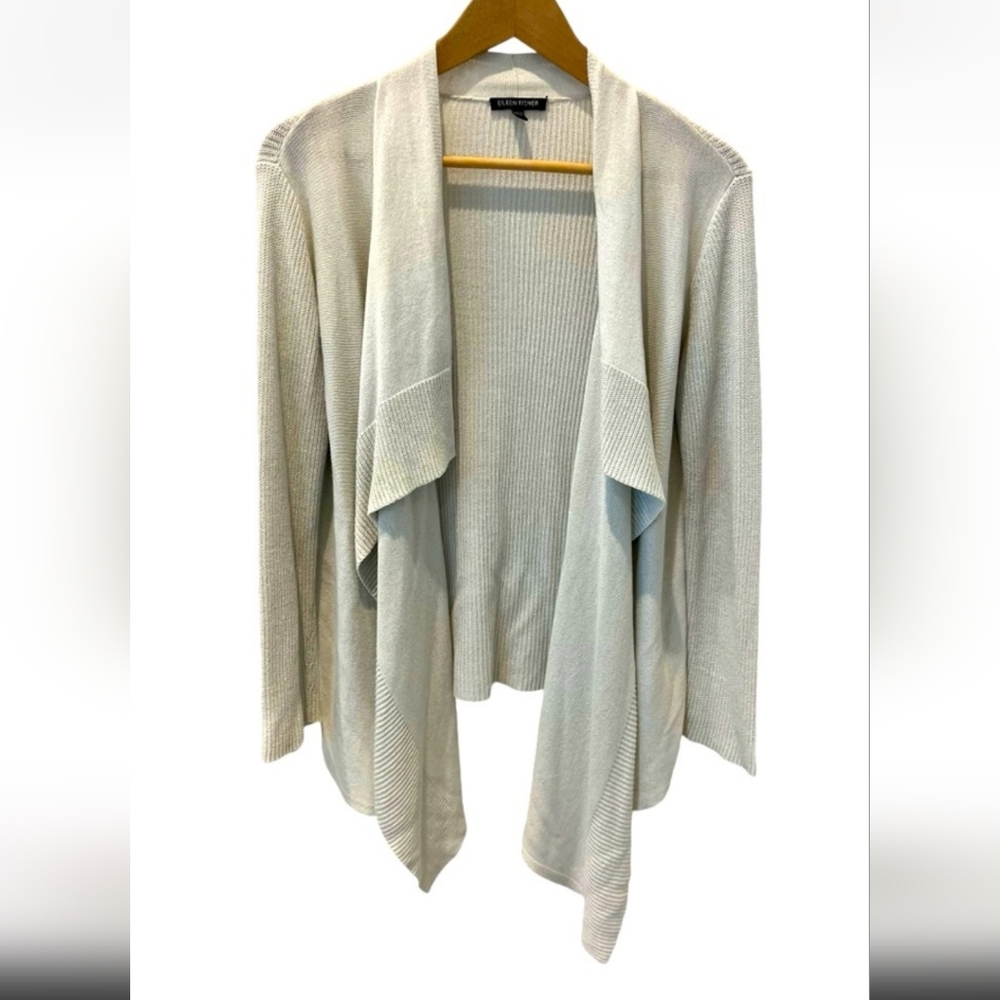 Eileen Fisher Sweater Cardigan Light Grey Silk Cotton Blend